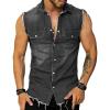 imageCHARTOU Mens Distressed Ripped Slim Fit Button Down Sleeveless Denim Vest Shirt Tank TopsBlack