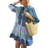 imageCHARTOU Summer Casual Short Dress for Women 34 Sleeve Green Floral Boho Tunic Shirt DressBlue