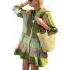 imageCHARTOU Summer Casual Short Dress for Women 34 Sleeve Green Floral Boho Tunic Shirt DressGreen