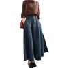 imageCHARTOU Vintage Long Jean Skirt for Women Denim A Line Skirt Ruffle High Waist Flared Pleated Jean SkirtDark Blue