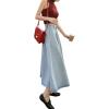 imageCHARTOU Vintage Long Jean Skirt for Women Denim A Line Skirt Ruffle High Waist Flared Pleated Jean SkirtLight Blue
