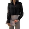 imageCHARTOU Women Business Blouse Hollow Out Eyelet Lace Embroidery Sleeve Patchwork Dressy Shirt TopsBlack