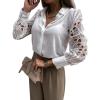 imageCHARTOU Women Business Blouse Hollow Out Eyelet Lace Embroidery Sleeve Patchwork Dressy Shirt TopsWhite