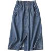 imageCHARTOU Women Button Down Denim Midi Skirt Elastic Waist Ruffle A Line Jean SkirtBlue