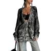 imageCHARTOU Women Cardigan Sweater Oversized TieDyed Distressed Open Front Cardigan Knit Y2k Tops Street WearGrey