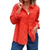 imageCHARTOU Women Casual Eyelet Lace Blouse Shirt Crochet Top Embroidery Hollow Out Long Sleeve Button Down Shirt BlouseRed