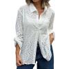 imageCHARTOU Women Casual Eyelet Lace Blouse Shirt Crochet Top Embroidery Hollow Out Long Sleeve Button Down Shirt BlouseWhite