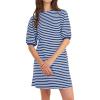 imageCHARTOU Women Casual Stripe T Shirt Dress Summer Puff Half Sleeve Tunic Shirt DressBlue