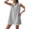 imageCHARTOU Women Causal Loose Fit Tennis Golf Mini Dress Summer Sleeveless Tunic Shirt Dress with PocketsGrey