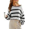 imageCHARTOU Women Color Block Stripe Sweater Lightweight Fall Outfits Loose Crop Pullover SweaterWhite