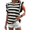 imageCHARTOU Women Color Block Stripes Summer Top Crew Neck Flutter Sleeve Casual Loose Tunic PulloverBlack