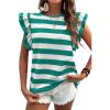 imageCHARTOU Women Color Block Stripes Summer Top Crew Neck Flutter Sleeve Casual Loose Tunic PulloverGreen