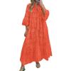 imageCHARTOU Women Cotton Eyelet Maxi Dress Embroidered Flowy Dress Boho Lace Shirt Dress Summer Tiered Swing A Line DressOrange