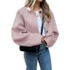 imageCHARTOU Women Cropped Wool Blend Pea Coat Short Jacket Peacoat Long Sleeve Button Down Crop JacketPink