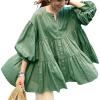 imageCHARTOU Women Elegant 34 Sleeve Ruffle Shirts Botton Down Babydoll Blouse Loose Flowy Tunic Lightweight TopArmy Green