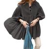 imageCHARTOU Women Elegant 34 Sleeve Ruffle Shirts Botton Down Babydoll Blouse Loose Flowy Tunic Lightweight TopBlack