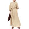imageCHARTOU Women Elegant Long Dress Boat Neck 34 Lantern Sleeve Cotton Linen Dress with BeltApricot