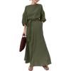 imageCHARTOU Women Elegant Long Dress Boat Neck 34 Lantern Sleeve Cotton Linen Dress with BeltGreen