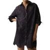 imageCHARTOU Women Eyelet Lace Dress Button Down Shirt Loose Fit Summer Casual Mini DressBlack