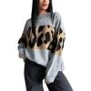 imageCHARTOU Women Fall Winter Leopard Sweater Casual Oversized Crew Neck Long Sleeve Pullover Sweater Knitted TopsGrey