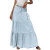 imageCHARTOU Women High Waist Tiered Denim Maxi Skirt Western Ruffle Patchwork Y2k A Line Long Jean Skirt PocketsLight Blue