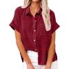 imageCHARTOU Women Linen Button Down Shirt Lightweight Short Sleeve T Shirt Blouse Summer TopWinered