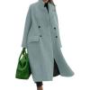 imageCHARTOU Women Oversized Long Winter Coats Warm Wool Blend Pea Trench Coat OvercoatLake Blue