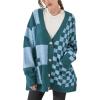 imageCHARTOU Women Slouchy Checkered Cardigan Oversized Open Front Cardigan Sweater Plaid Knit Outwear CoatBlue