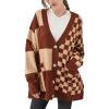 imageCHARTOU Women Slouchy Checkered Cardigan Oversized Open Front Cardigan Sweater Plaid Knit Outwear CoatBrown