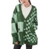 imageCHARTOU Women Slouchy Checkered Cardigan Oversized Open Front Cardigan Sweater Plaid Knit Outwear CoatGreen