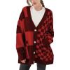 imageCHARTOU Women Slouchy Checkered Cardigan Oversized Open Front Cardigan Sweater Plaid Knit Outwear CoatRed