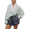 imageCHARTOU Women Stripes Ruffle Peplum Shirt Casual 2025 Fall Lapel Half Zip Long Sleeve Pullover TopGreen