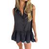 imageCHARTOU Women Summer Babydoll Tops Button Down Sleeveless Peplum Ruffle Blouse Tunic ShirtBlack