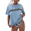imageCHARTOU Women Summer Casual Cotton Floral T Shirts Vintage Boho Wildflower Graphic Loose Tees TopsBlue