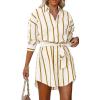 imageCHARTOU Women Summer Causal Stripe Tunic Dress Loose Button Down Shirt Short Dress with BeltYellow