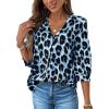 imageCHARTOU Women Summer Leopard Shirt Casual Loose Collared V Neck Button Down 34 Sleeve Tunic TopBlue