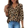 imageCHARTOU Women Summer Leopard Shirt Casual Loose Collared V Neck Button Down 34 Sleeve Tunic TopBrown