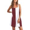 imageCHARTOU Women Summer Sleeveless Linen Dress Color Block Short Beach Vacation Tank DressBrown