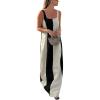 imageCHARTOU Women Summer Sleeveless Linen Dress Contrast Color Maxi Long Beach Vacation Tank DressLinen