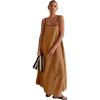 imageCHARTOU Women Summer Spaghetti Straps Linen Sleeveless Maxi Long Flowy DressCaramel