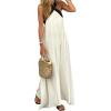 imageCHARTOU Women Summer Vacation Halter Neck Crossover Contrast Trim Cotton Linen Flowy Long DressBeige