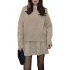 imageCHARTOU Women Sweater Skirt Sets 2 Pieces Outfits Loose Fit Pullover Sweater Knitted Mini SkirtKhaki