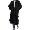 imageCHARTOU Women Vintage DoubleBreasted Wool Coat Notch Lapel Tweed Long Trench Coat Windproof Belted OvercoatBlack