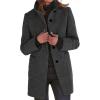 imageCHARTOU Women Winter Long Pea Coat Wool Blend Stand Collar Single Breast Thicken Blazer JacketBlack