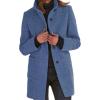 imageCHARTOU Women Winter Long Pea Coat Wool Blend Stand Collar Single Breast Thicken Blazer JacketBlue