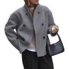 imageCHARTOU Women Winter Stand Collar Wool Blend Jacket Double Breasted Pea Coat Button Cropped Trench Coat OvercoatGrey