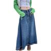 imageCHARTOU Womens Back Elastic High Waist ALine Maxi Long Denim Jean SkirtBlue