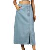 imageCHARTOU Womens Buttons Side Slit Midi Denim Skirt A Line Mid Long Jean Skirt with PocketsLight Blue