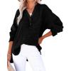 imageCHARTOU Womens Casual Cotton Pullover Tops Long Sleeve V Neck Blouse Front Button Lightweight Loose ShirtsBlack