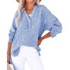 imageCHARTOU Womens Casual Cotton Pullover Tops Long Sleeve V Neck Blouse Front Button Lightweight Loose ShirtsBlue